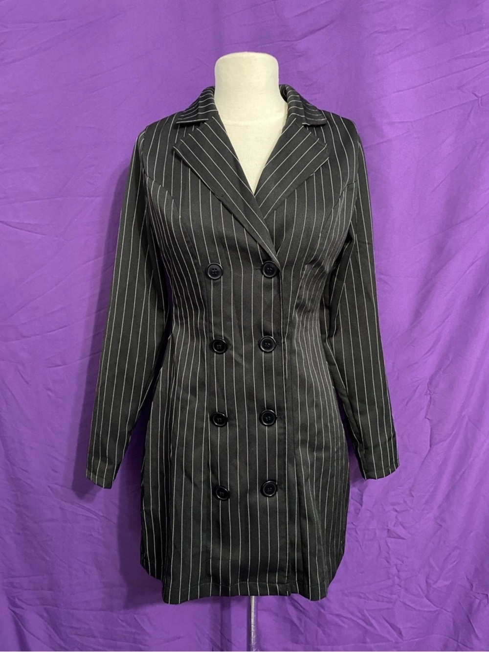 Spirit Halloween Black & White Pinstripe Double Breasted Blazer Gangster Dress